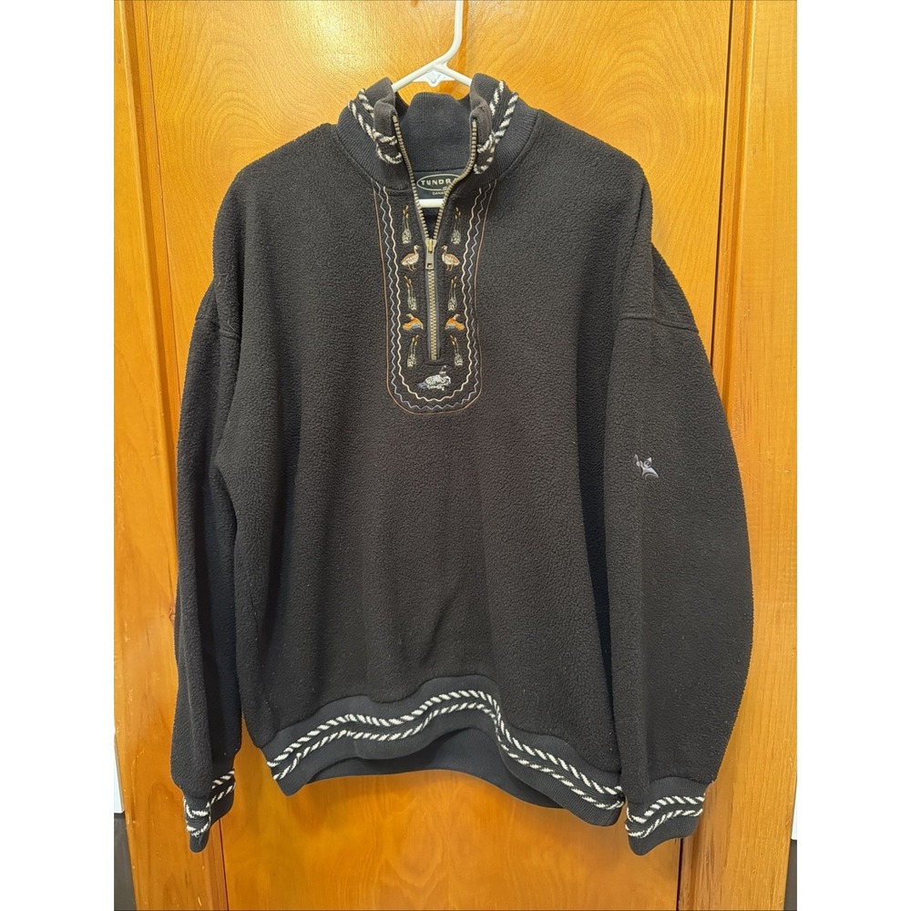 Vintage 90s Tundra Canada Quarter Zip Fleece Pullover XL Mallard Duck Outdoors⁠